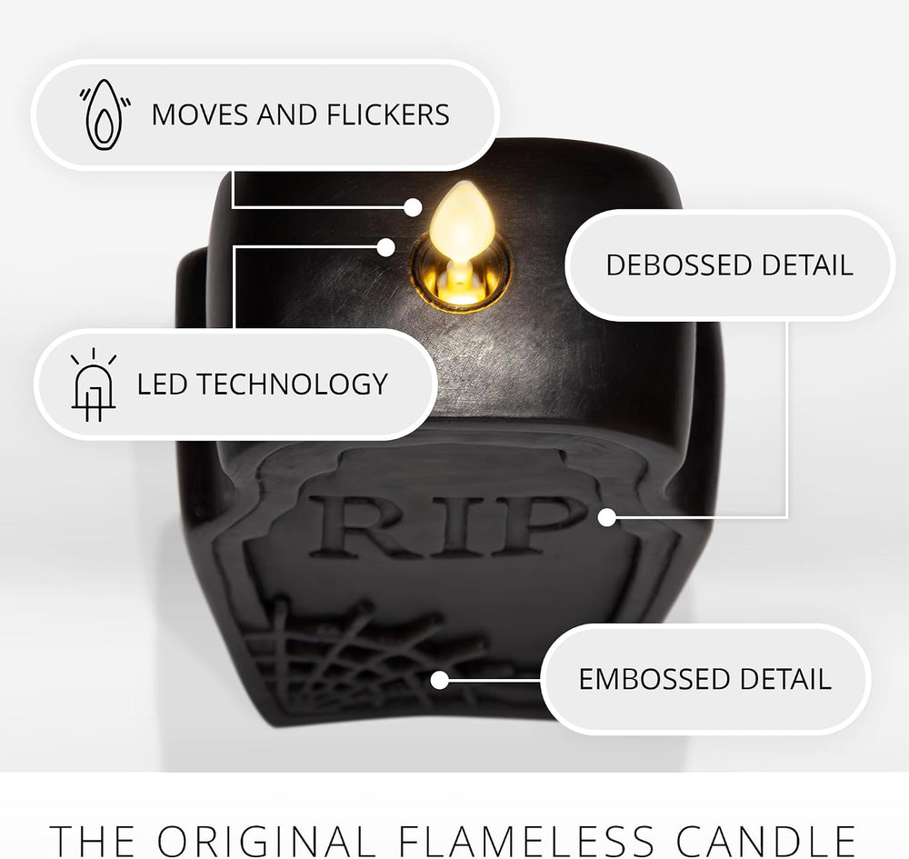 Luminara Black Flameless Candle RIP Tombstone Figural (2" x 5.5") M...