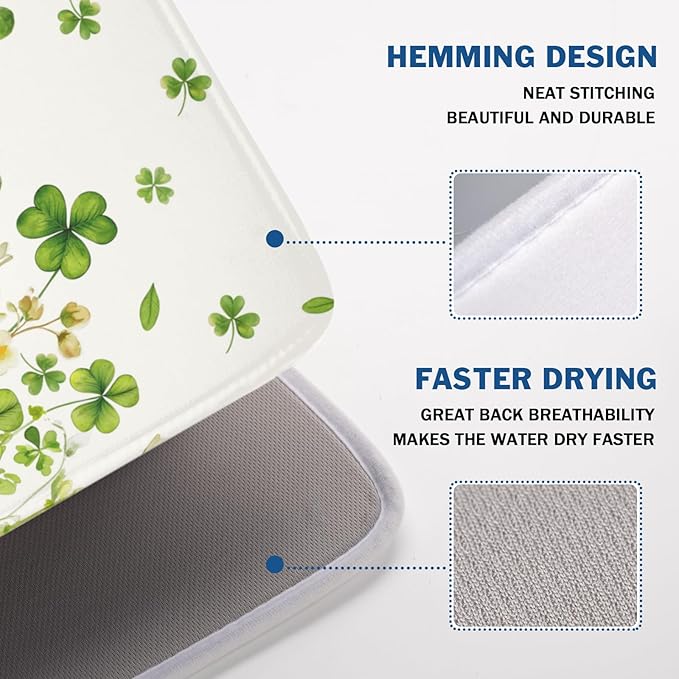 St Patrick's Day Dish Drying Mat 18 x 24 Inch Green Clover Dish Drainer Rack - Image 4