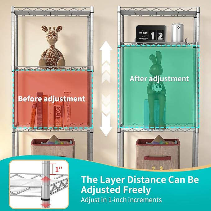BestOffice | 4-Tier Wire Storage Shelves | 12"D x 18"W x 44"H | Chrome | - Image 5