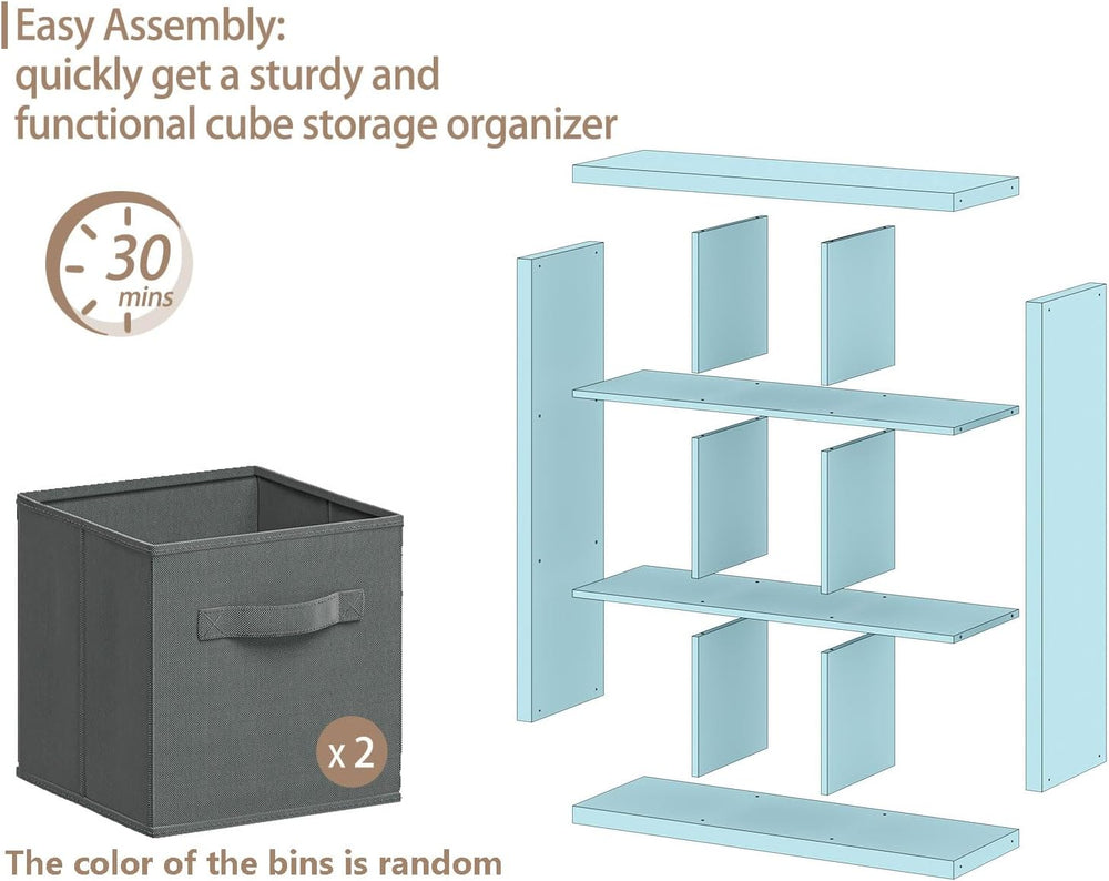 Bookshelf with Storage Bins, 9-Cube Storage Organizer Sturdy Wooden Bookcase ...
