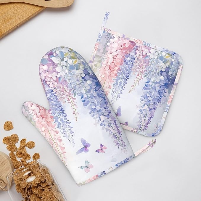 Oven Mitts and Pot Holders Botanical Flower Butterfly Silicone Kitchen - Image 6