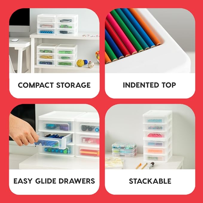 IRIS USA Plastic Stacking Desk Top 3-Drawer Storage Organizer, - Image 4