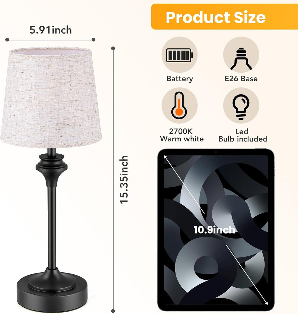 Portables Cordless Table Lamp,Flaxen Fabric Shade Battery Operated Lamp,5200m...