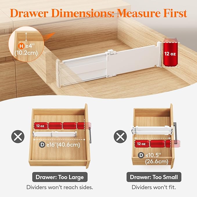 Lifewit 4" Tall 12 Pack Drawer Dividers, 27-42cm/10.5-16.5" Expandable Drawer - Image 3