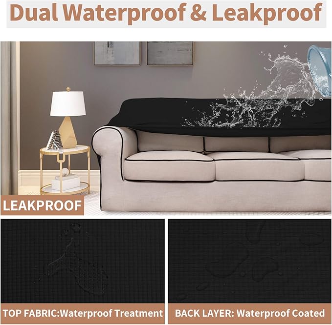 Easy-Going 100% Waterproof Dual Couch Cover, Stretch Jacquard Sofa Slipcover - Image 3
