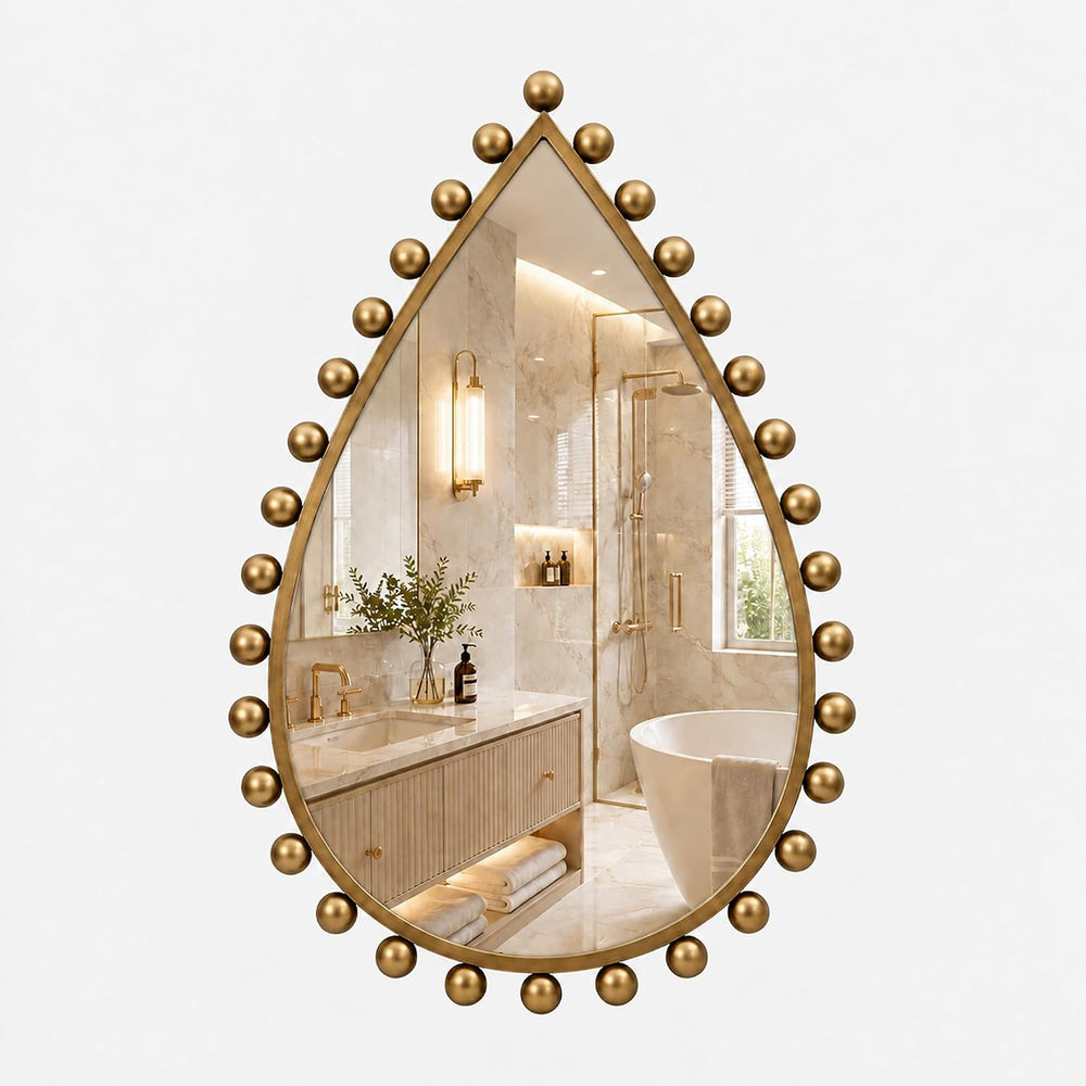 24x36 inch Teardrop Wall Mirror, Antique Gold Beaded Ball Frame