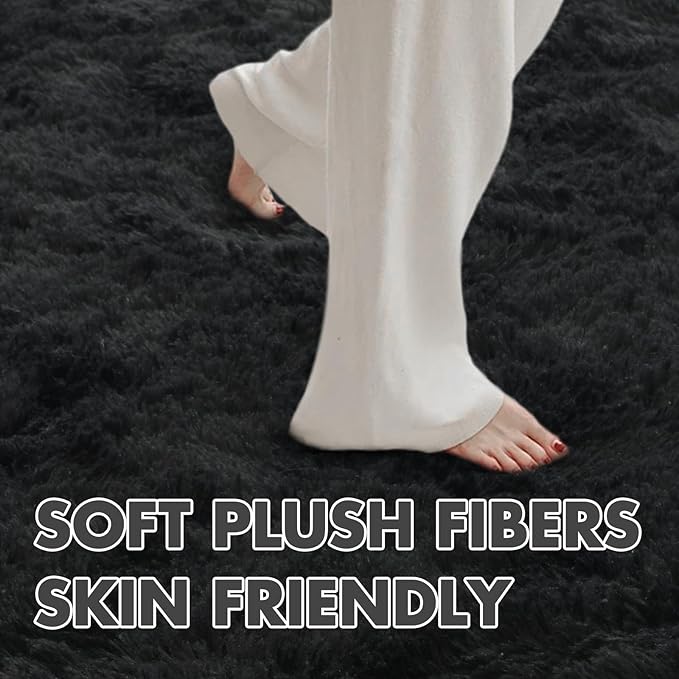 9x12 Ft Large Shag Black Rug for Living Room, Ultra Soft Fluffy Furry Area Rugs - Image 4