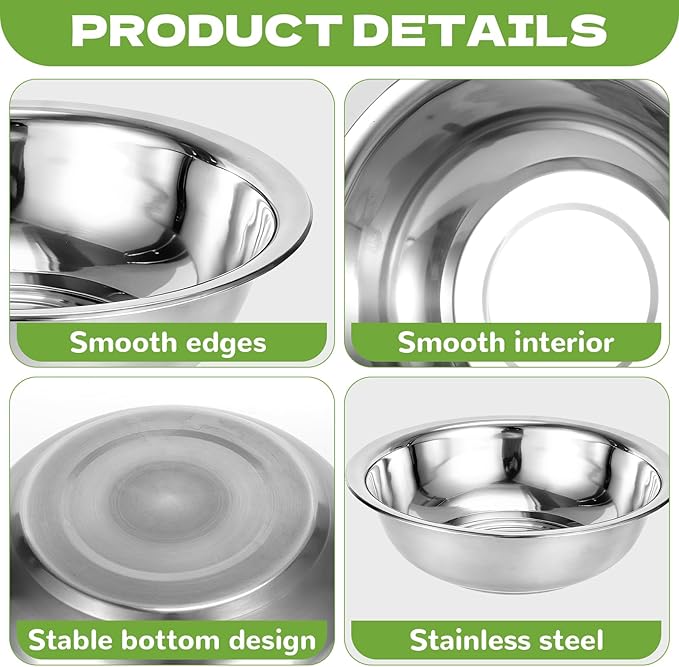 8 PCS Stainless Steel Mixing Bowls 13 Inch 8 Qt Extra Large Metal Basin - Image 3