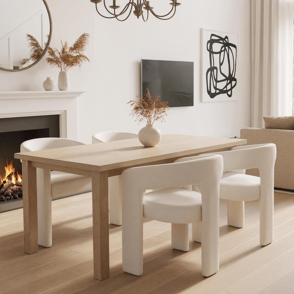 HNY Modern Linen Barrel Dining Chairs Set of 6, Ivory