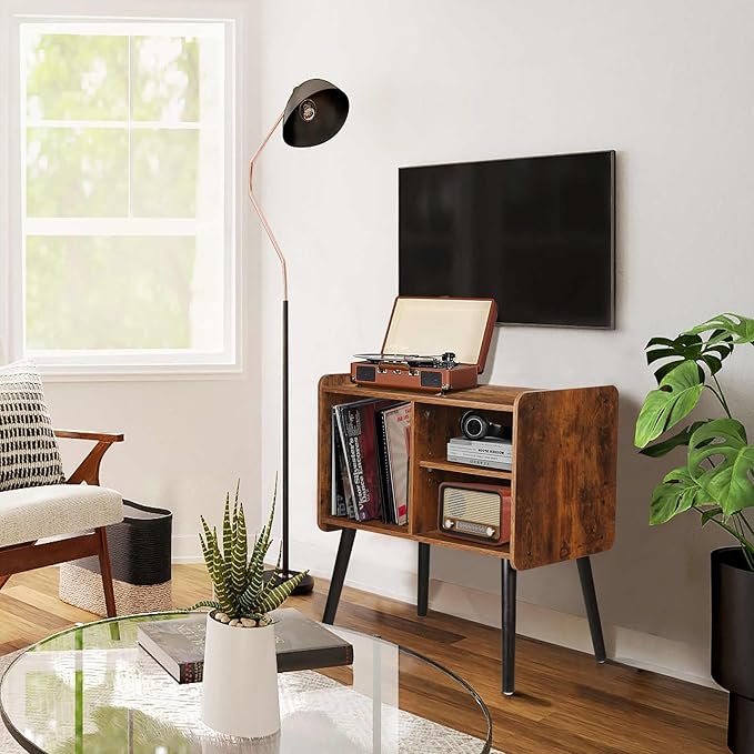 Record Player Stand with Vinyl Record Storage, Mid-Century Turntable Stand fo...