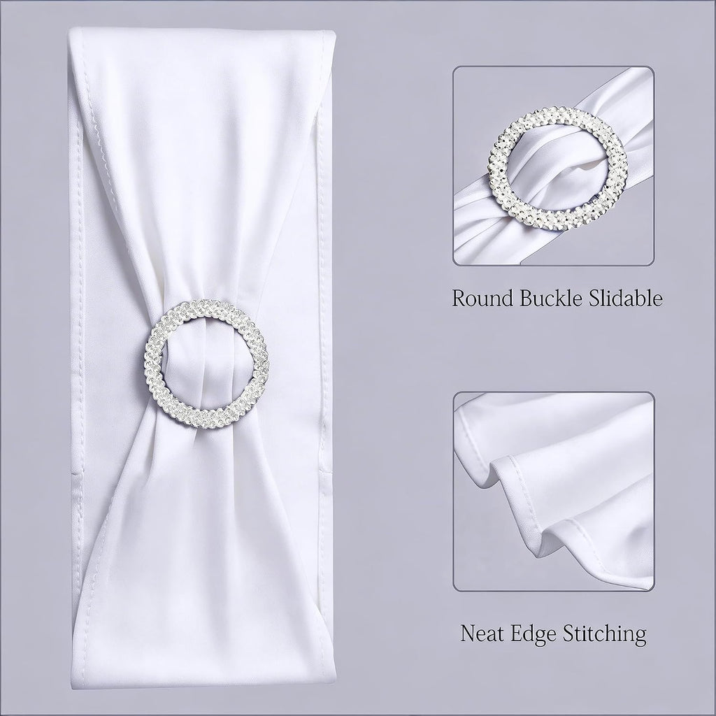 Pack of 50 Spandex White Chair Sashes for Wedding Stretch Chair Bows Bands for Party Birthday Ceremony Bridal Shower Engagement Christmas Events Decorations (White)