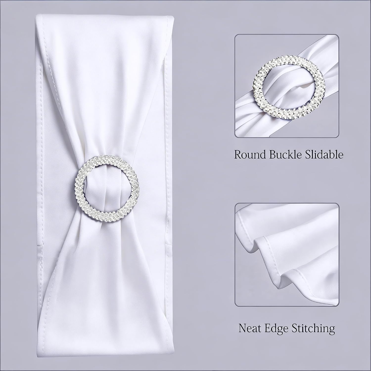 Pack of 50 Spandex White Chair Sashes for Wedding Stretch Chair Bows Bands for Party Birthday Ceremony Bridal Shower Engagement Christmas Events Decorations (White)