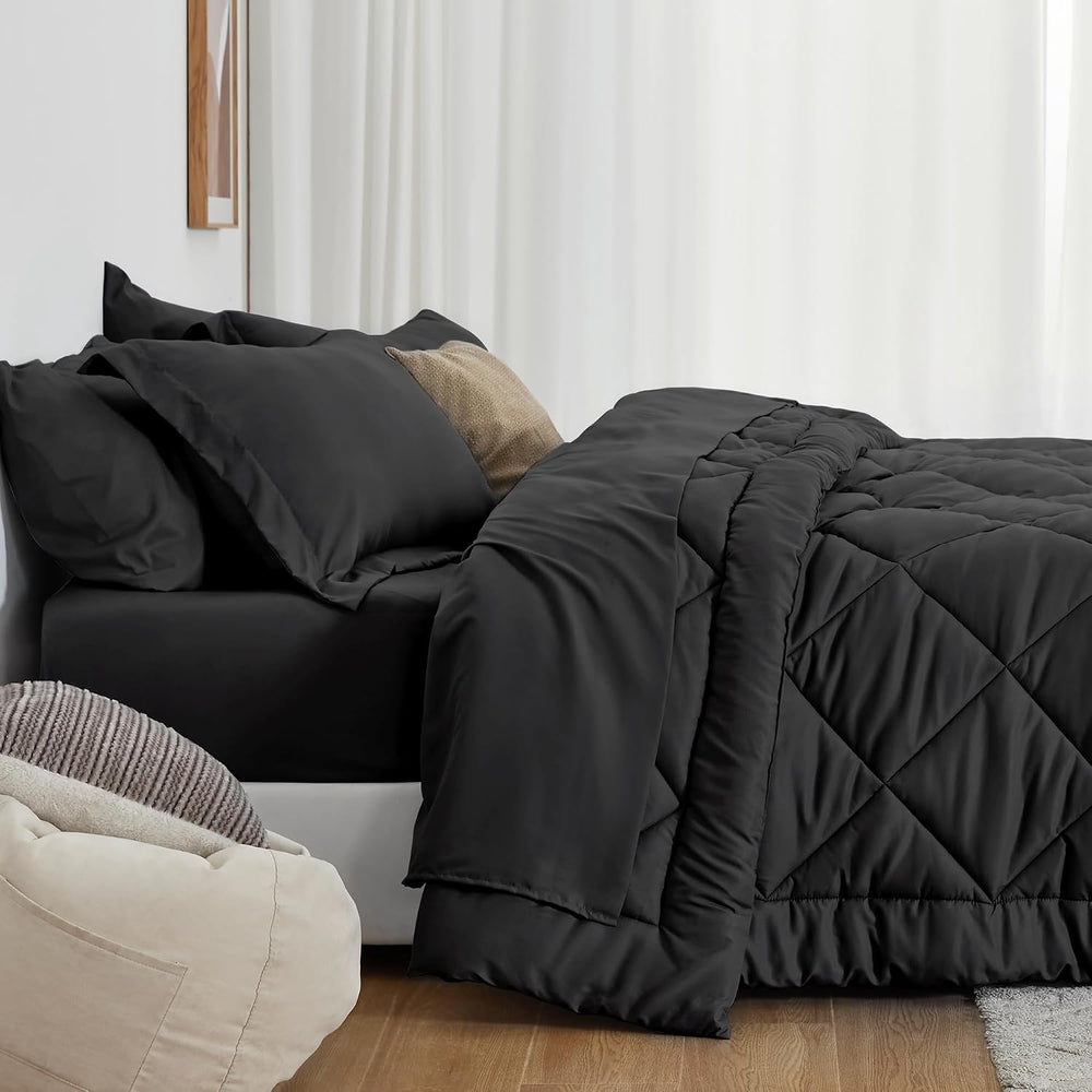 Love's cabin Full Comforter Set Black, 7 Pieces Full Bed in a Bag, All Se...