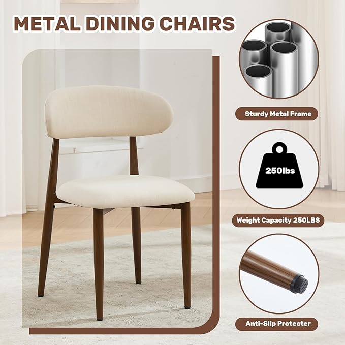 UVV Dining Chairs Set of 4, Metal Kitchen Chairs with Modern Fabric Upholster...