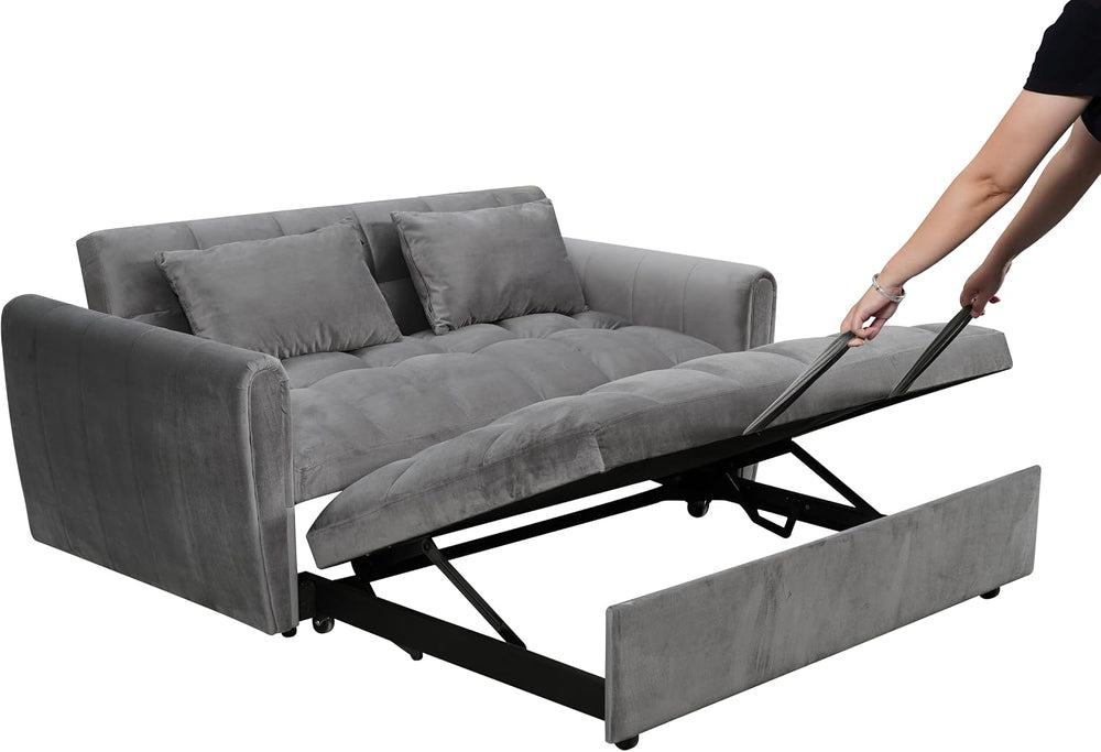 65" 3-in-1 Convertible Sleeper Sofa Bed, Foldable Velvet Futon Couch wit...