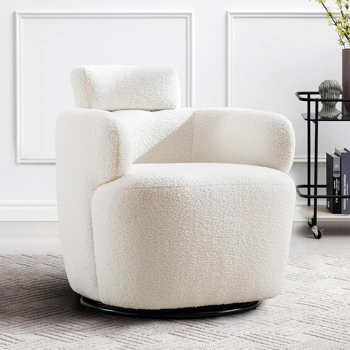 Small Swivel Accent Chair,360° Barrel Armchair, Adjustable Headrest