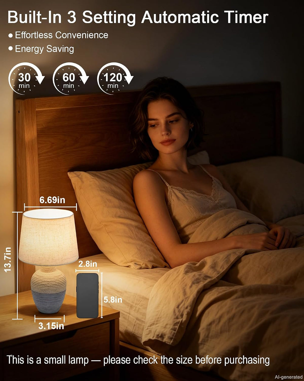 UMEXUS 13" Small Cordless Rechargeable Battery Table Lamp, Coastal Ceramic