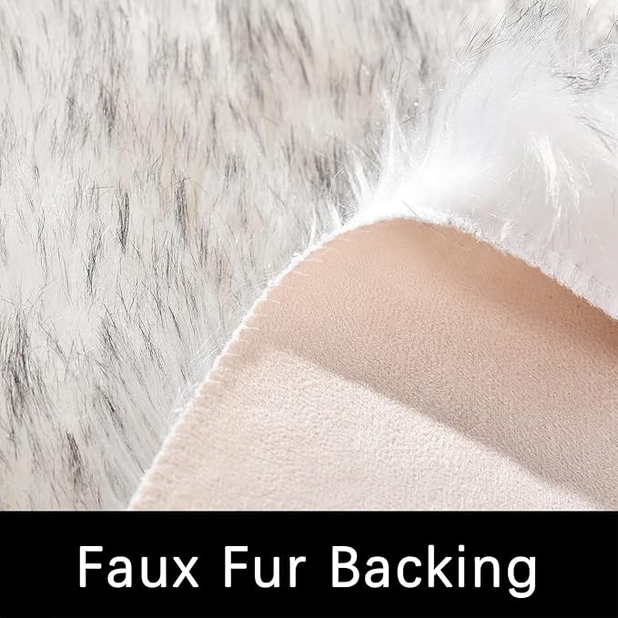 Latepis Grey and White Small Round Rug 3ft Faux Sheepskin Fur Circle Rug - Image 3
