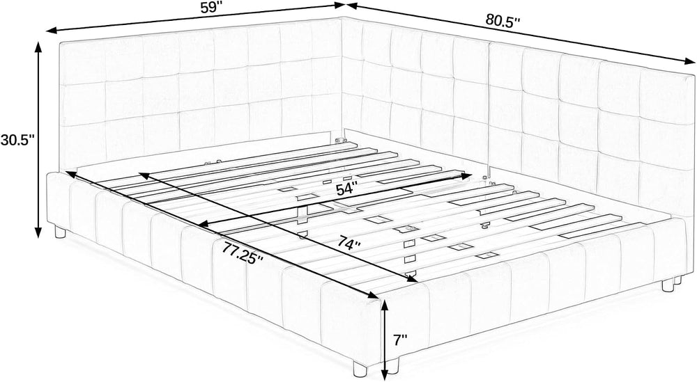 RuiSiSi Full Size Corner Beds, Upholstered Daybed with L Shaped Headboard, Ve...