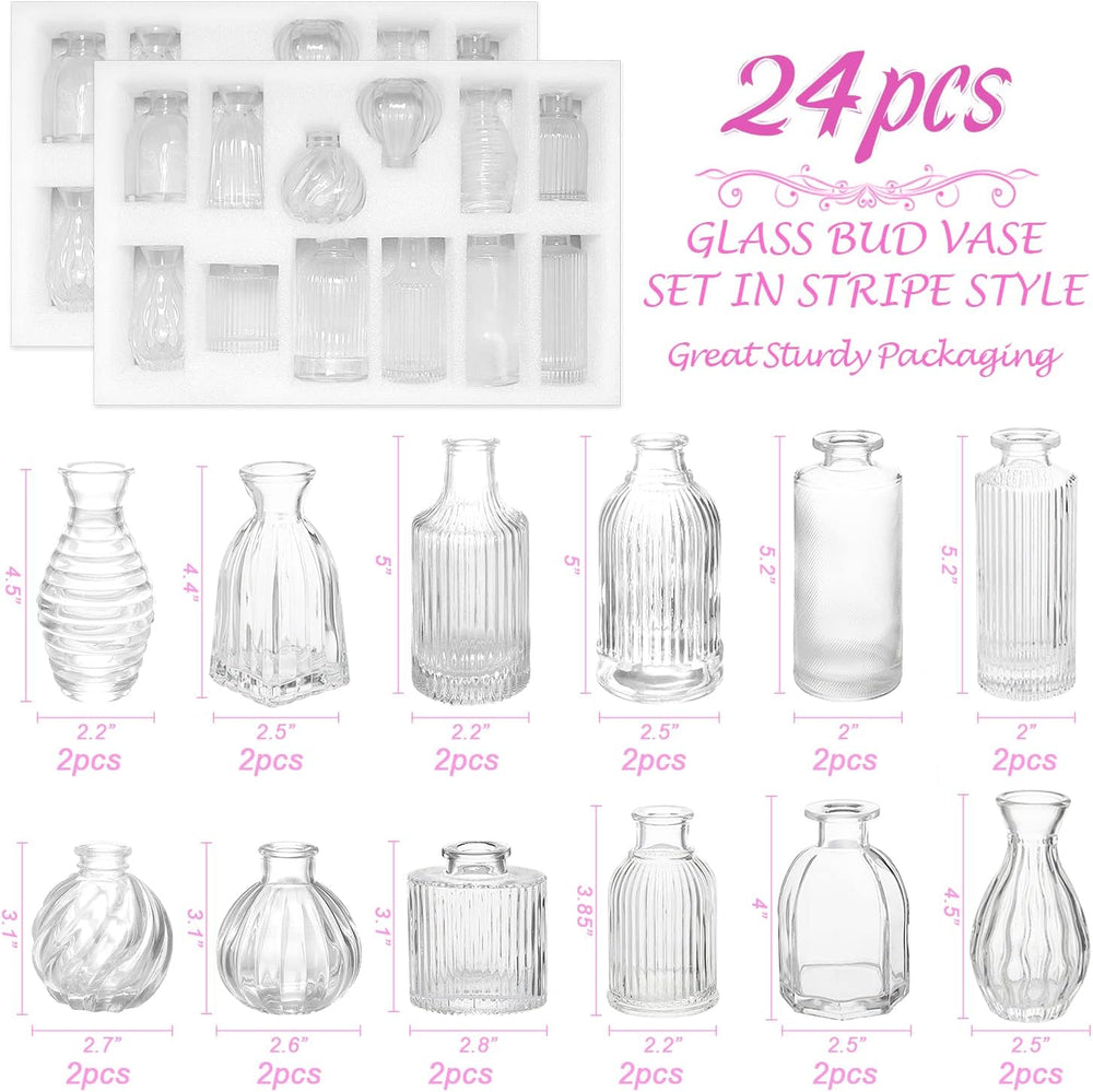 Bud Vases in Bulk 24, Small Glass Vase for Table Centerpieces