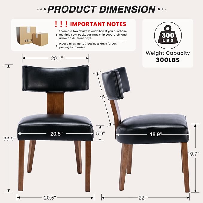 HNY Mid Century Modern Dining Chairs Set of 4, Farmhouse PU Leather Upholster...