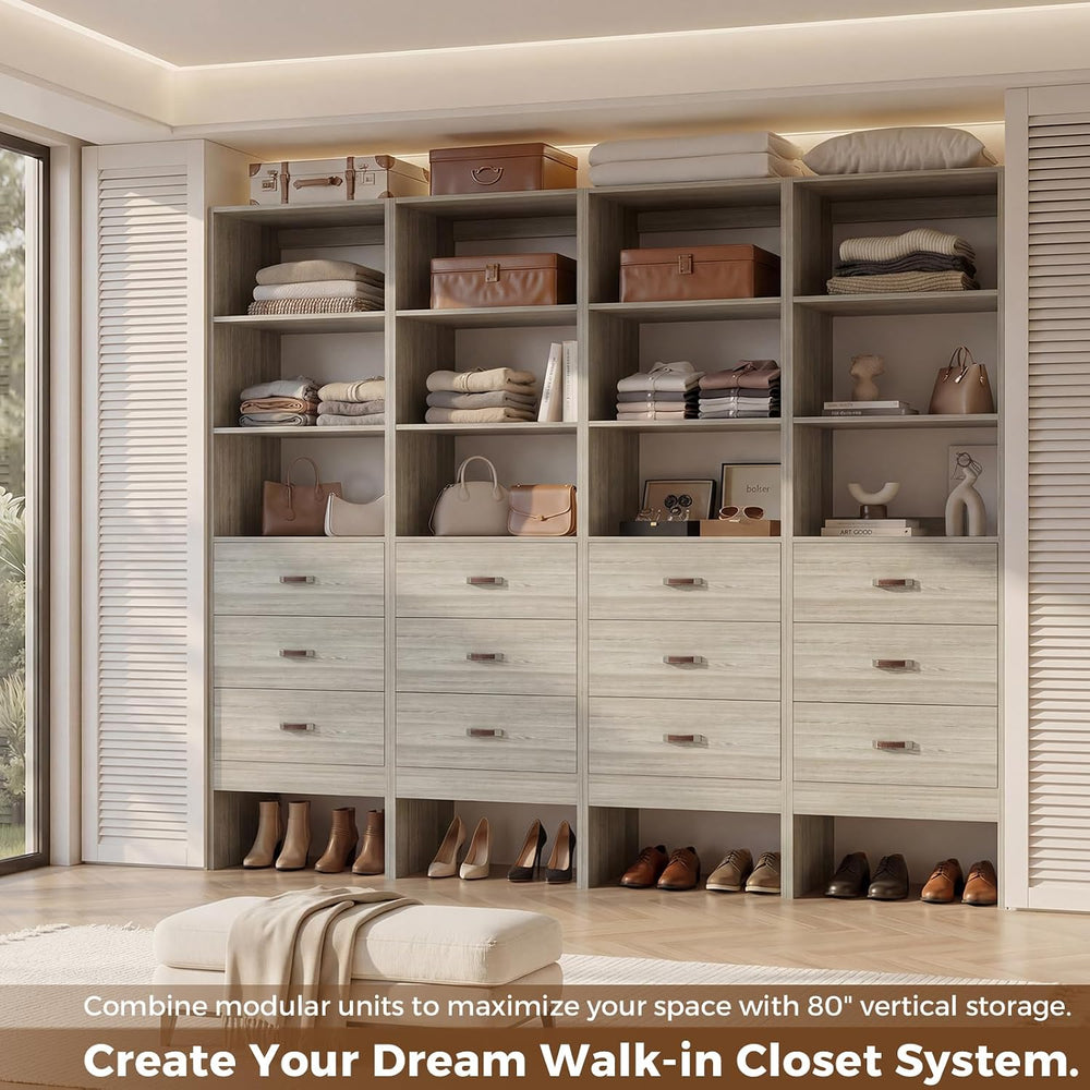 4FT Closet System with Leather Handles, 48" Walk-in Closets Storage Unit...