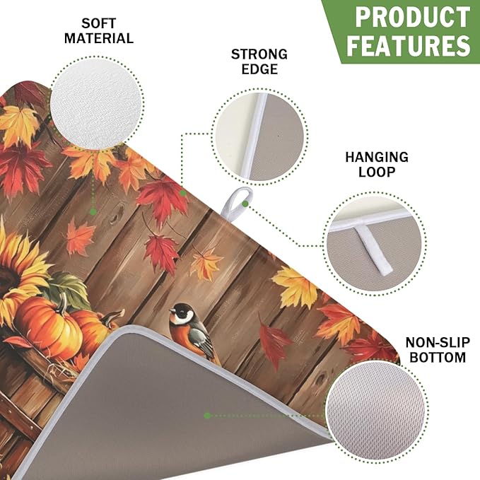 Fall Pumpkin Dish Drying Mat for Kitchen Counter Thanksgiving Autumn Harvest - Image 3