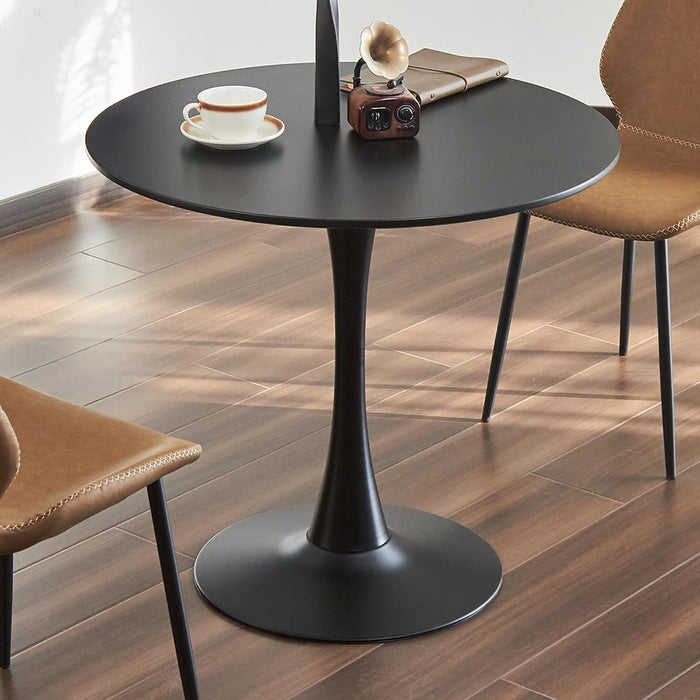 Round Dining Table, 31.5" Circle Tulip Table with Thickened Tabletop & Metal Pedestal, Mid Century Modern Bistro Table for Kitchen, Small Places, Living Room, Cafe (Black)
