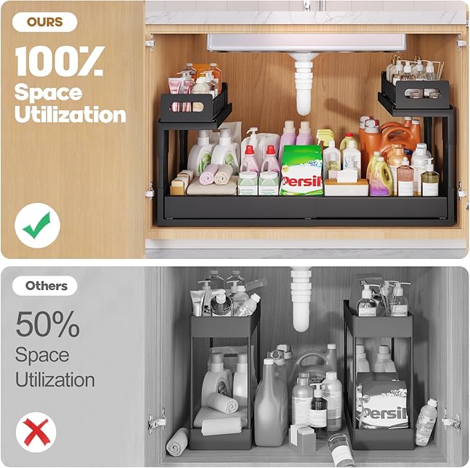 1 Pack-19"-32"W Expandable Under Sink Organizer - Image 4