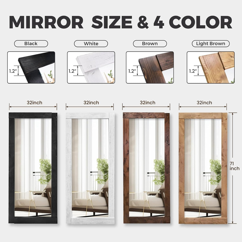 71x32in Full Length Mirror, Solid Wood Convex Frame, Black