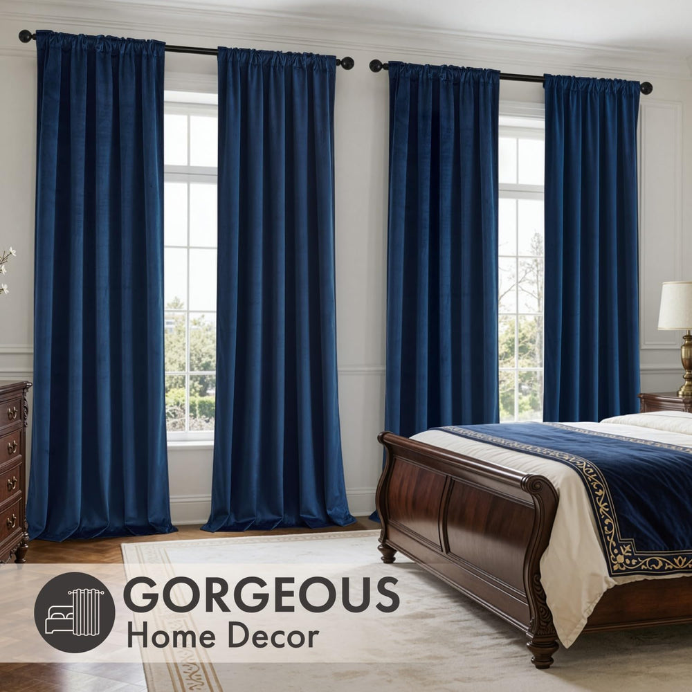 MIULEE Navy Blue Velvet Curtains 4 Panels Set Back Tab 40 x 84 Inch Long