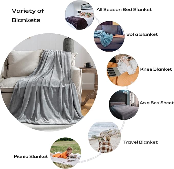 JIAHANNHA Fleece Blanket King Size Grey 108 by 90 Inches Throw Blankets - Image 2