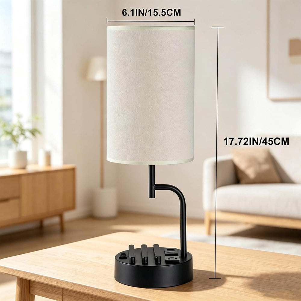 Dreamholder 2 Pack Table Lamp, Bedside Lamp with 3 USB Charging Ports & A...