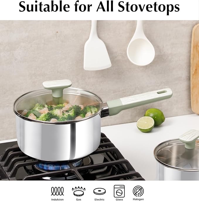 KOCH SYSTEME CS Stainless Steel Sauce Pan Set, 1.5QT & 2QT & 3QT Stainless - Image 4