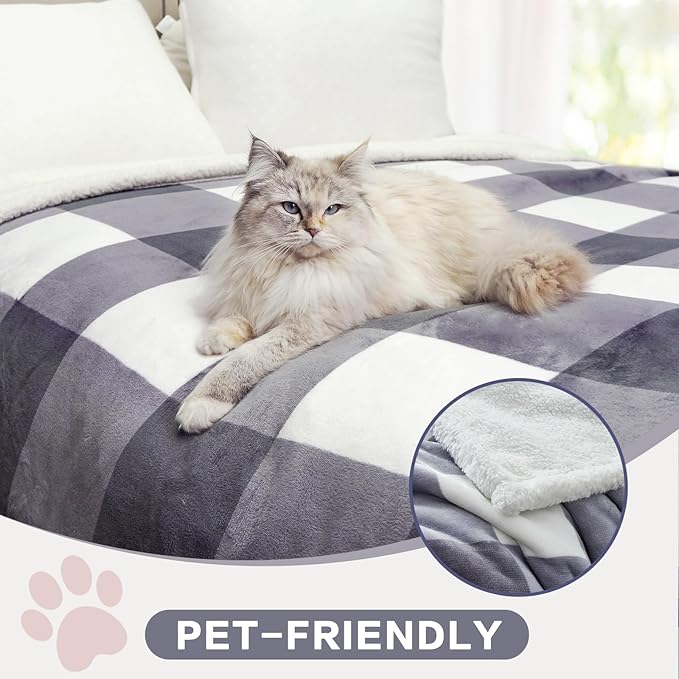 PU MEI Sherpa Blanket Fleece Throw Blanket Twin Plaid Thick Bed Blanket - Image 3
