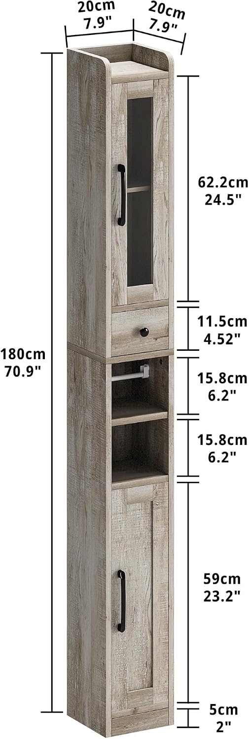 IRONCK Slim Bathroom Cabinet with Adjustable Shelves & Removable Towel Bar