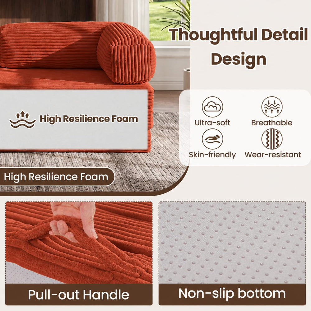 5-in-1 Convertible Sofa Bed,60" Boneless Couch with Pull Out Bed,Tri-Fol...