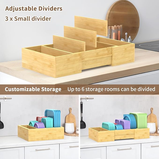 Retro Shaw Lid Organizer for Cabinet, Bamboo Expandable Kitchen Organizer - Image 3