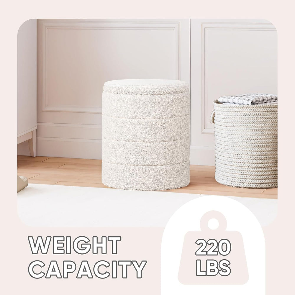 PINPLUS Round Storage Ottoman Foot Rest Stool with Tray Velvet Sherpa Folding...