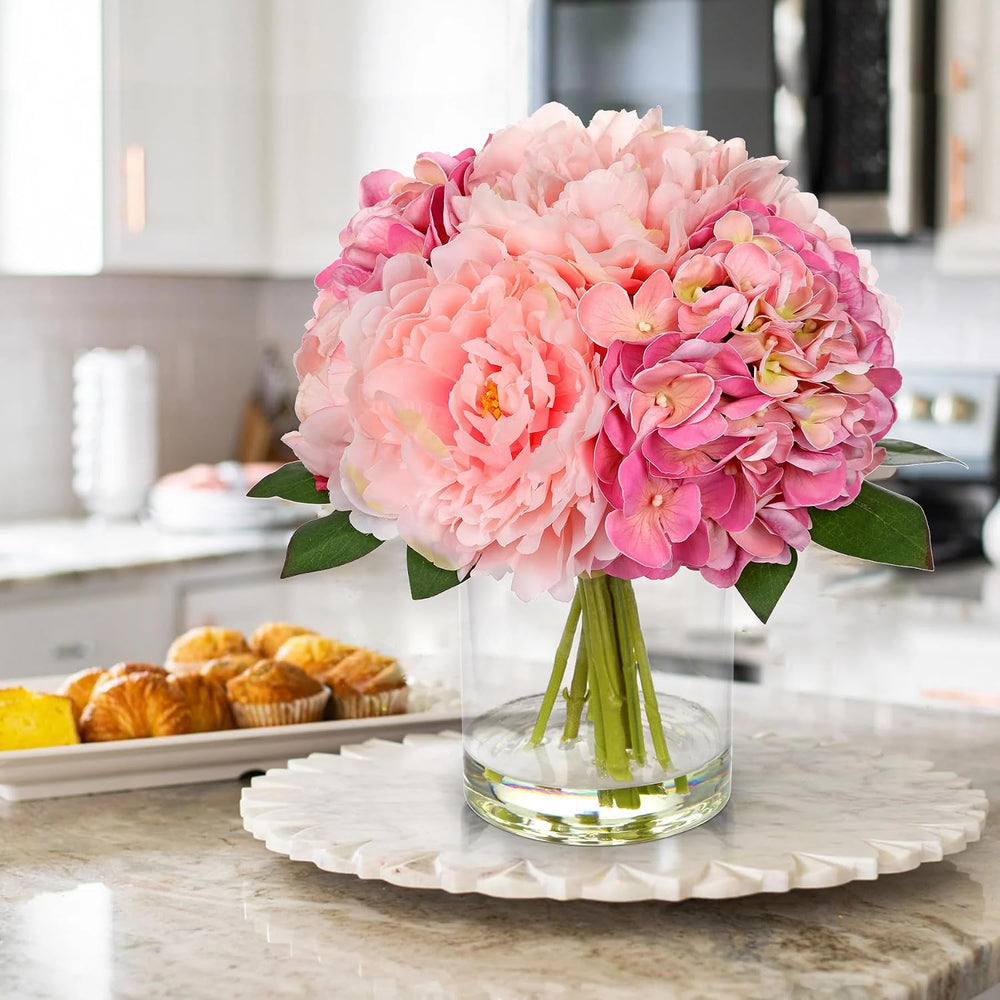 Hollyone Pink Hydrangea Peonies Artificial Flowers Real Touch Fake Flowers Ar...