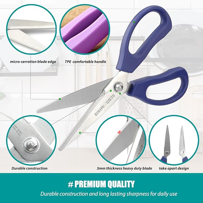 KUNIFU Kitchen Scissors, All Purpose Kitchen Shears, Heavy Duty Come Apart - Image 2
