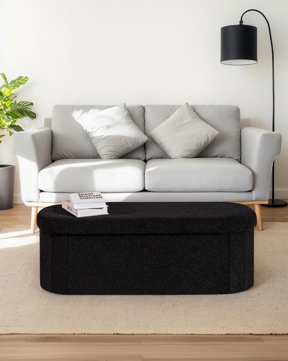 43.3 Inches Foldable Storage Ottoman Bench, Oval Footrest