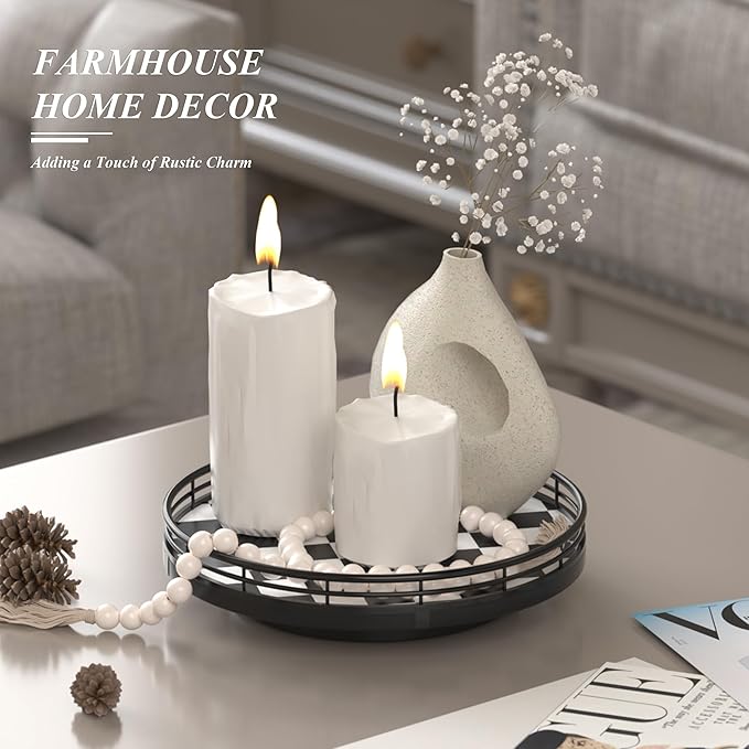 Black and White Kitchen Lazy Susan Turntable – Checkered Round Decorative Tray - Image 3