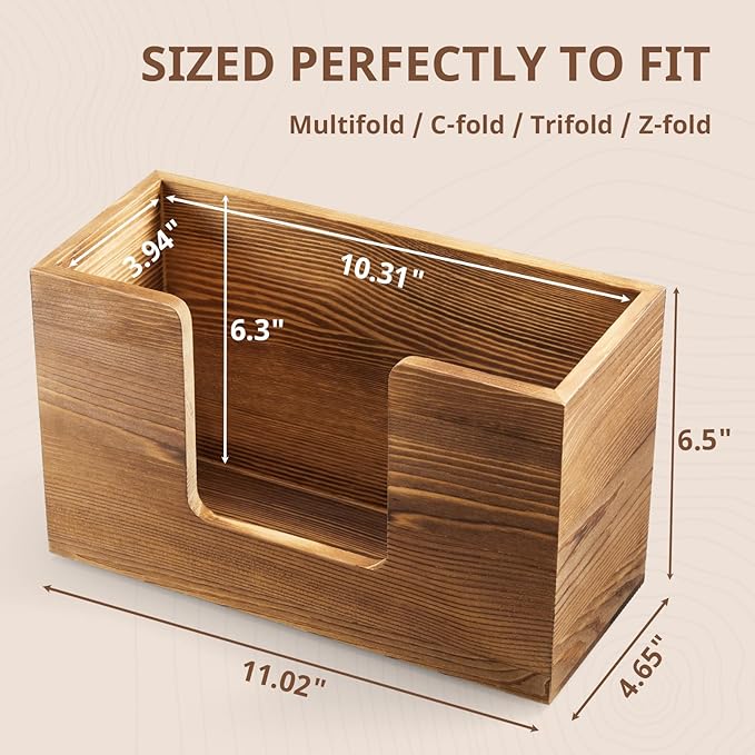 Paper Towel Dispenser Countertop, Burnt Wood Folded Paper Hand Towel Holder - Image 2