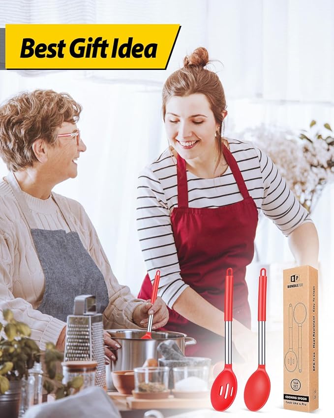 Pack of 2 Large Silicone Cooking Spoons, Non Stick Solid Basting Spoon - Image 7