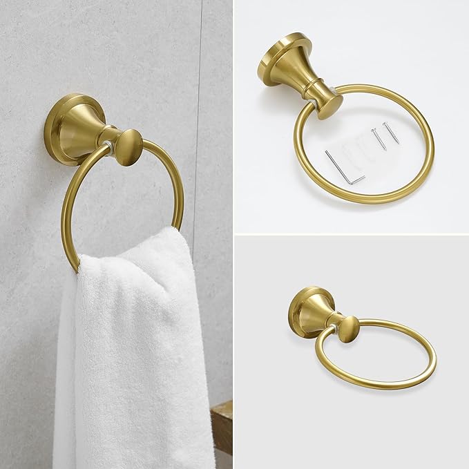 RUMOSE Toilet Paper Holder and Hand Towel Ring Brushed Gold Wall Mount Bathroom