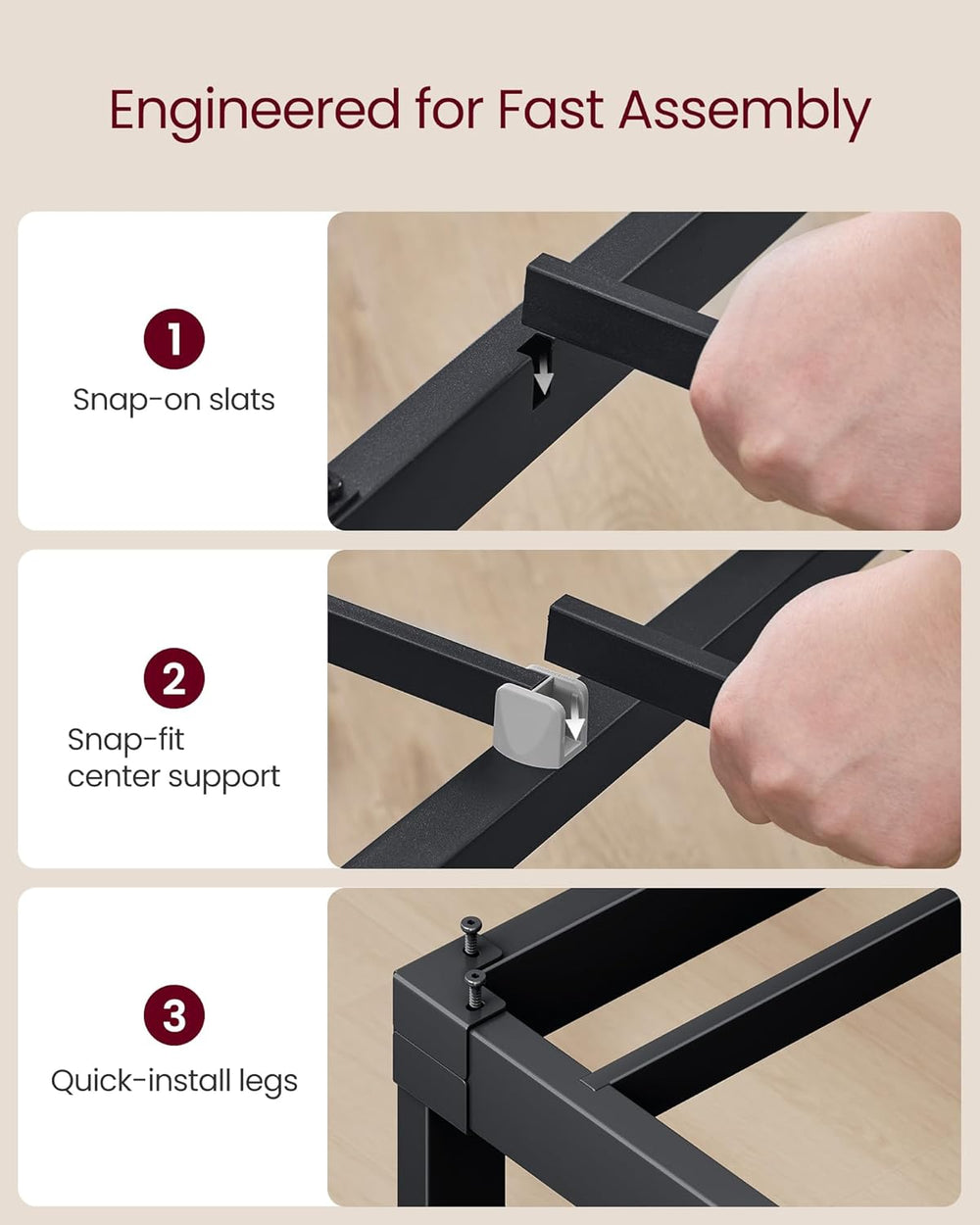 VASAGLE Full Metal Bed Frame, 14 Inches Tall, 1100 lb Weight Capacity