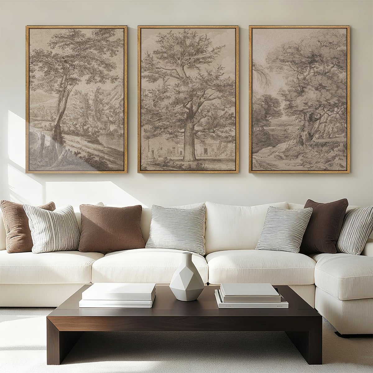 extra large wall art framed vintage tree sketch, main product view