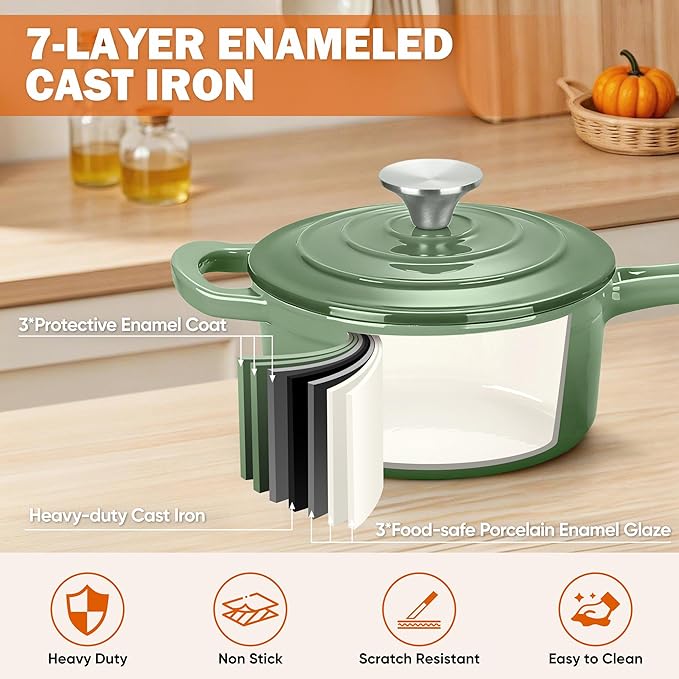 Homikit 1 Quart Saucepan with Lid, Enameled Cast Iron Small Sauce Pan Cooking - Image 6