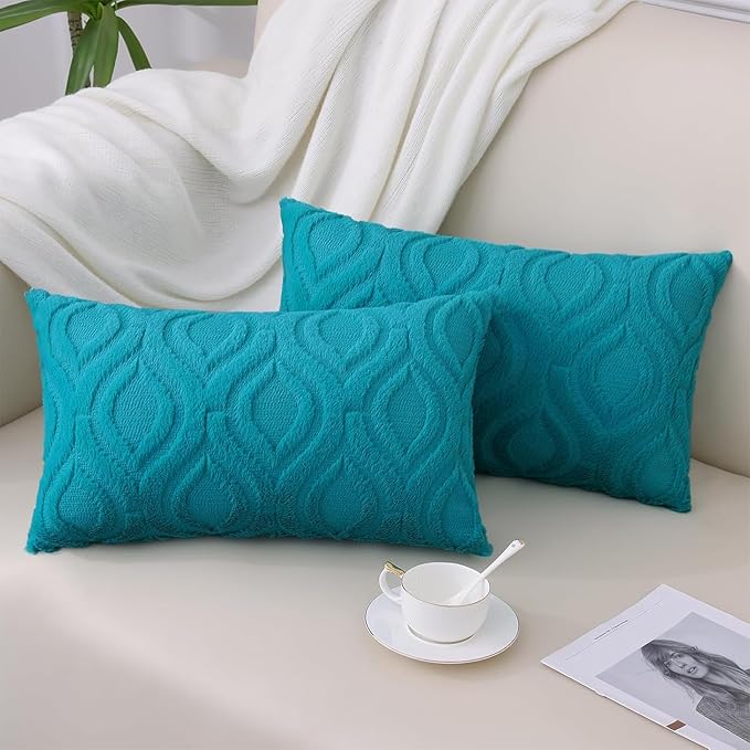 decorUhome Summer Throw Pillow Covers 12x20 Inch Set of 2, Soft Plush Faux Wool by decorUhome